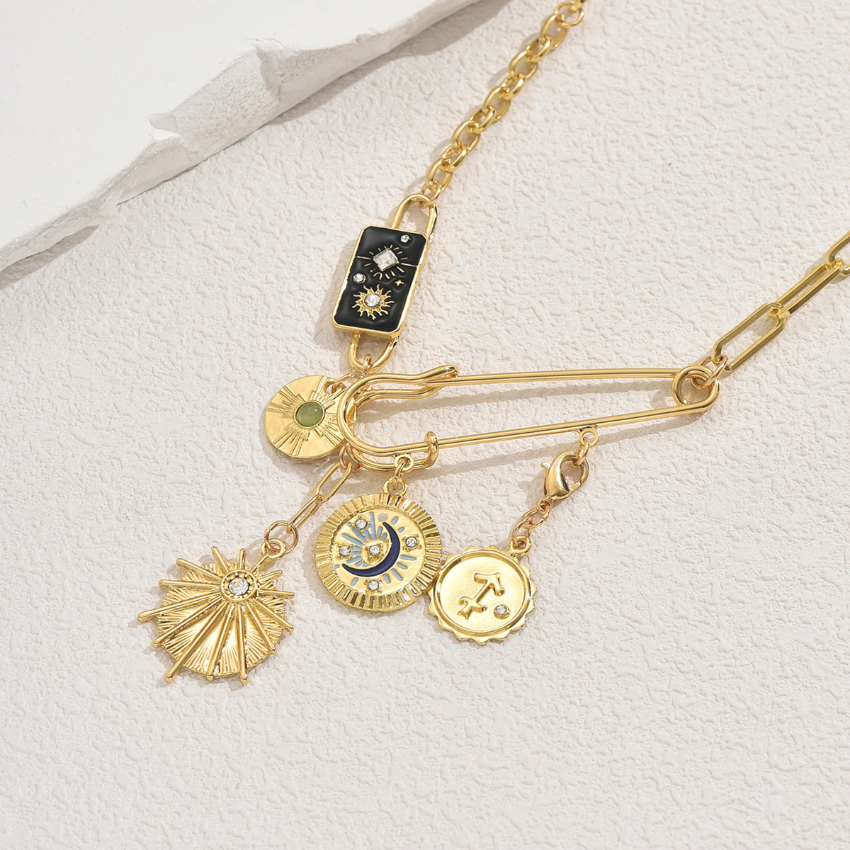 New Women's Necklace Sun Moon Flower Coin Pendant Long Clavicle Chain Fashion Accessories Trend