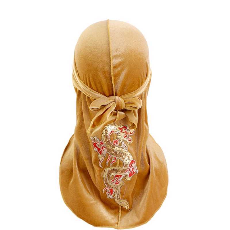 New China fashion Mens dragon pattern velvet Durags Bandanas Headwear Men DuRag Turban Hat Headband Hair Accessories Waves Cap M250623