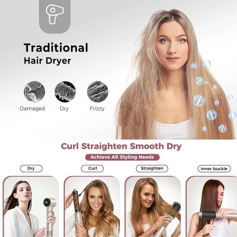 Hot Air Brush Set 5in1 Rotating Electric Straightener Curler Comb High Speed Hair Dryer Women Multifunctional Styling Tools