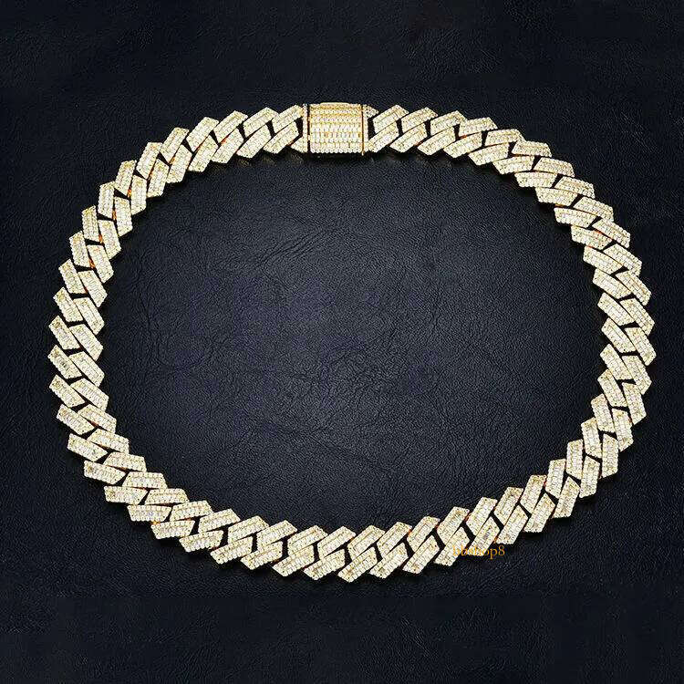 12mm Sier Hip Hop Vvs Dia Moissanite Baguette Cuban Link Chain