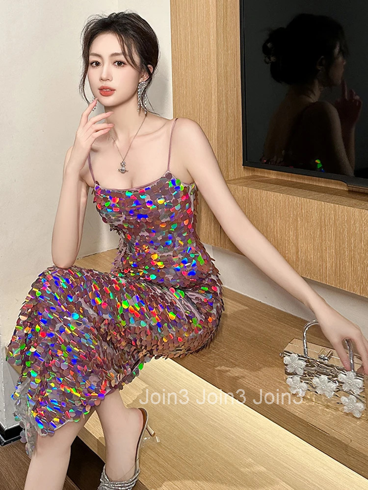 New Summer Fashion Lady Hotsweet Sparkly Sequin Evening Dress Women Clothes Sexy Strap Slim Long Party Prom Club Vestidos Fiesta