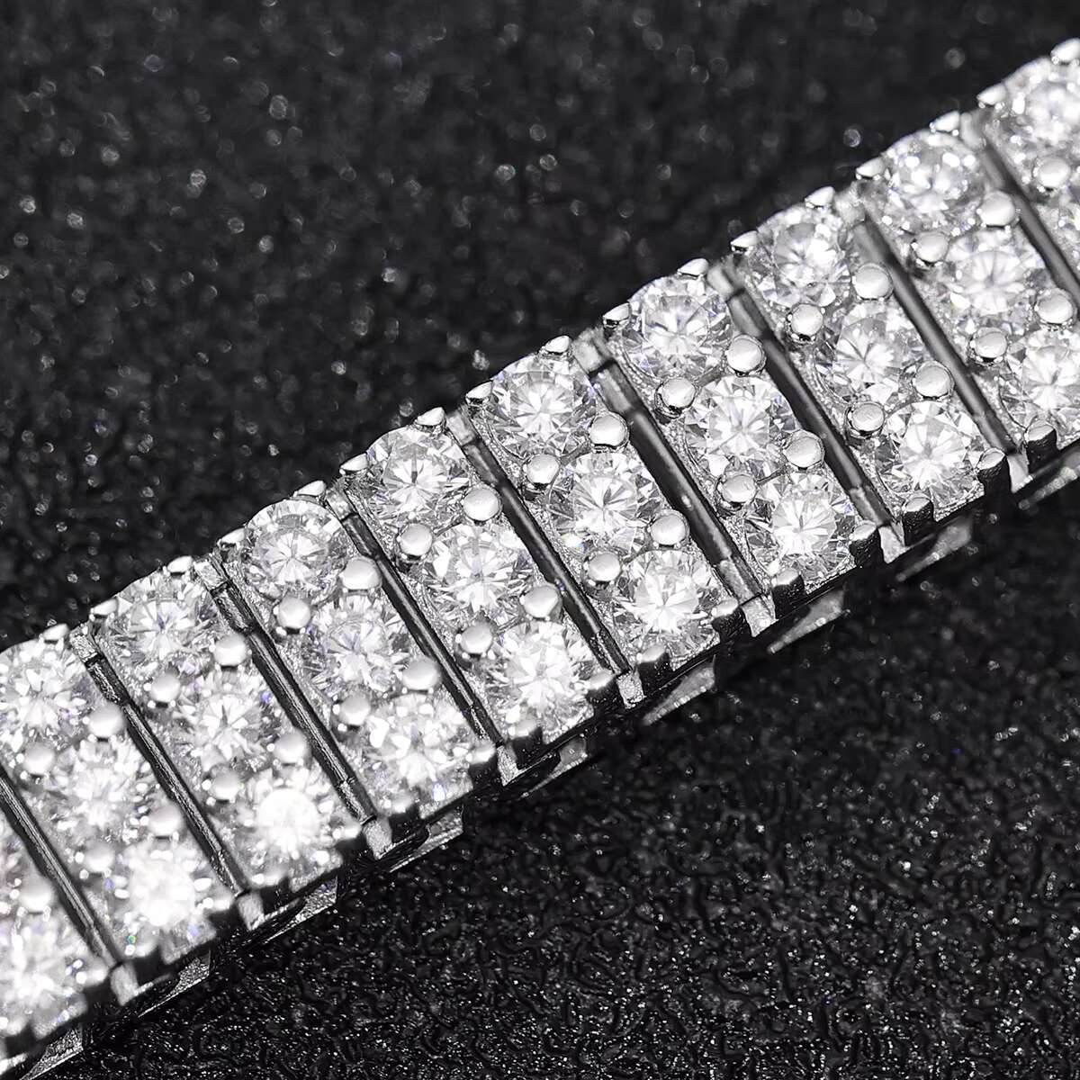 Unique Design Three-row White Moissanite Tennis Chain Ice Crystal 925 Silver Bracelet Hip-hop Style Mens Diamond Bracelet