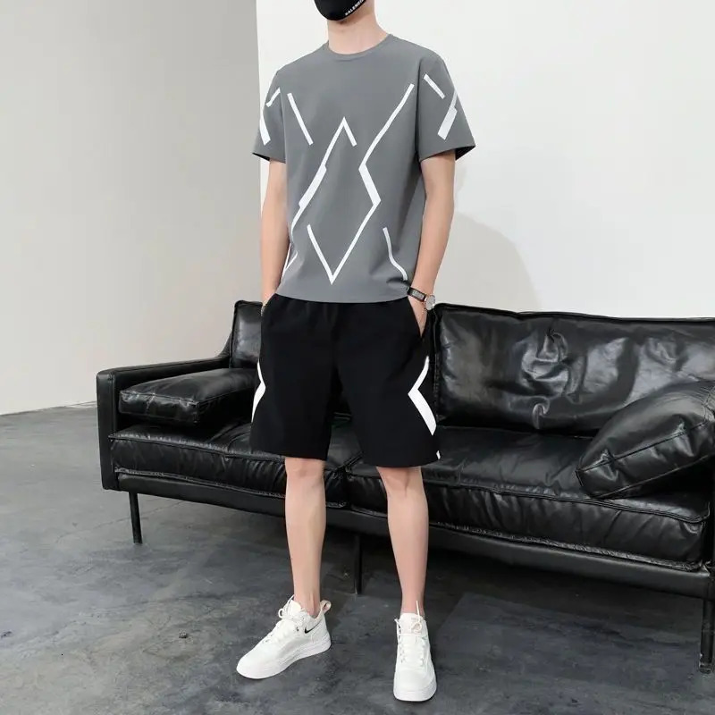 Ice Silk Quick-drying Suit Mens Short-sleeved T-shirt in Summer Large-size Casual Shorts Sportswear Two-piece Set 250617