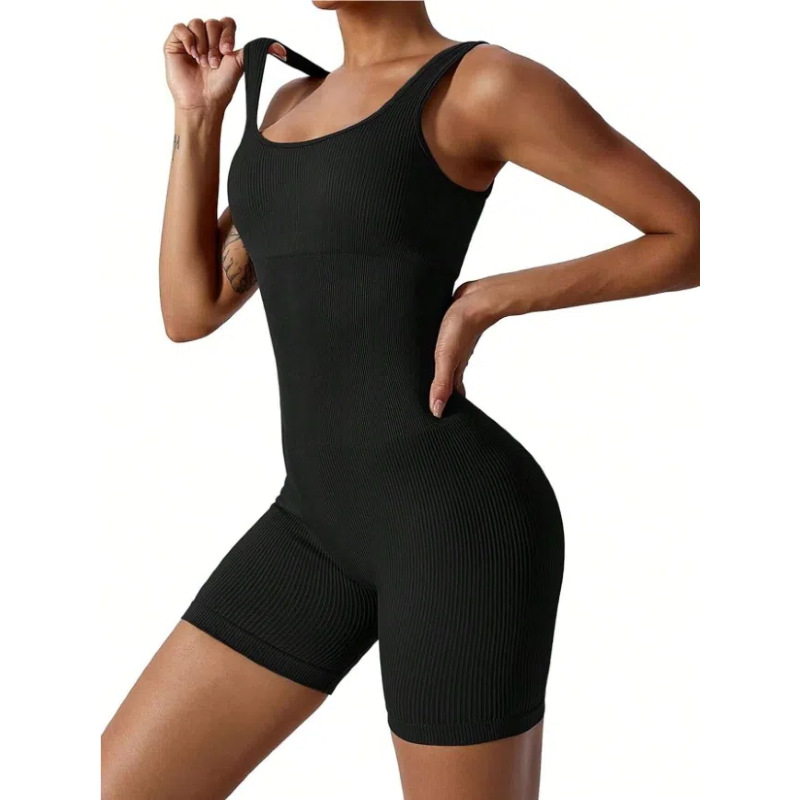 Seamless knitted onesie threaded vest shorts yoga suit fitness suit European and American sports tights women