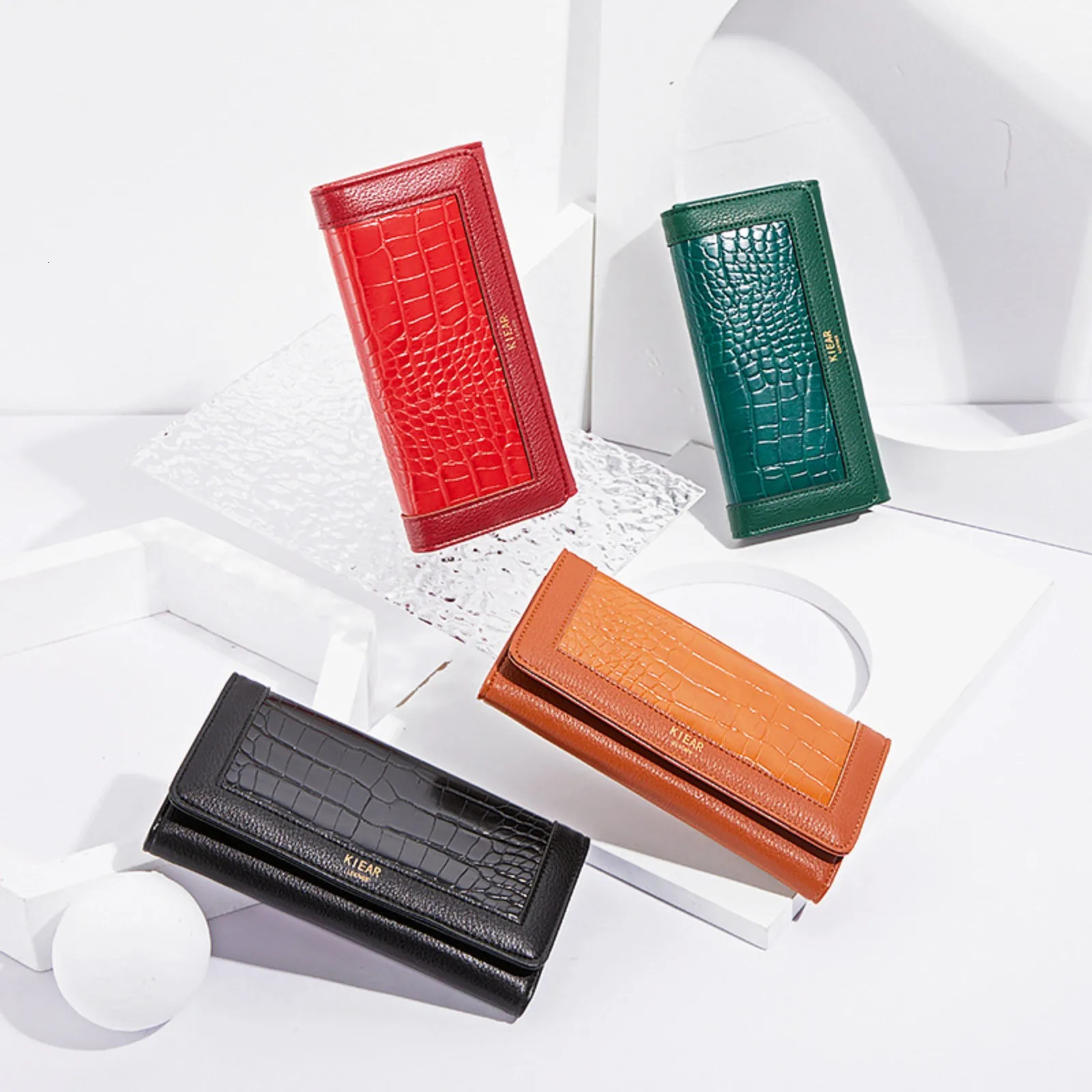 KIEAR Womens Wallet Long Wallet Fashion Buckle Clutch Solid Color 250617