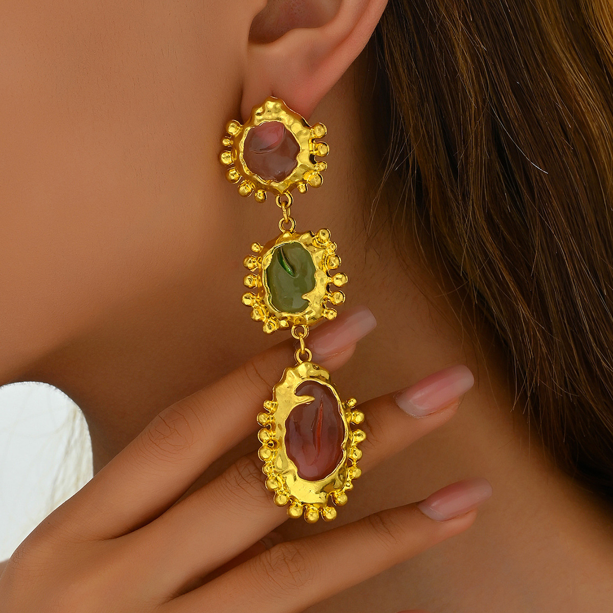 Trendy Fashion Earrings Inlaid with Crystals for Women, Unique Exaggerated Multi-layered Studs, Ear Jewelry