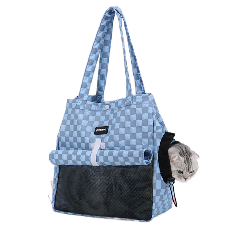 Cozy Blended Fabric Dog Purse Carrier, Foldable Portable Plaid Dog Carrier Purse with Secure Harness Clip, Dog Tote Bag for Small Dogs and Cats C40
