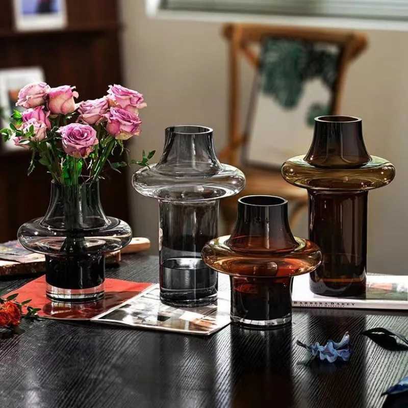 Medieval Vase High-end Art Glass Vase Decoration Living Room Water-raised Flowers Dried Flowers Flower Arrangement Device l250623