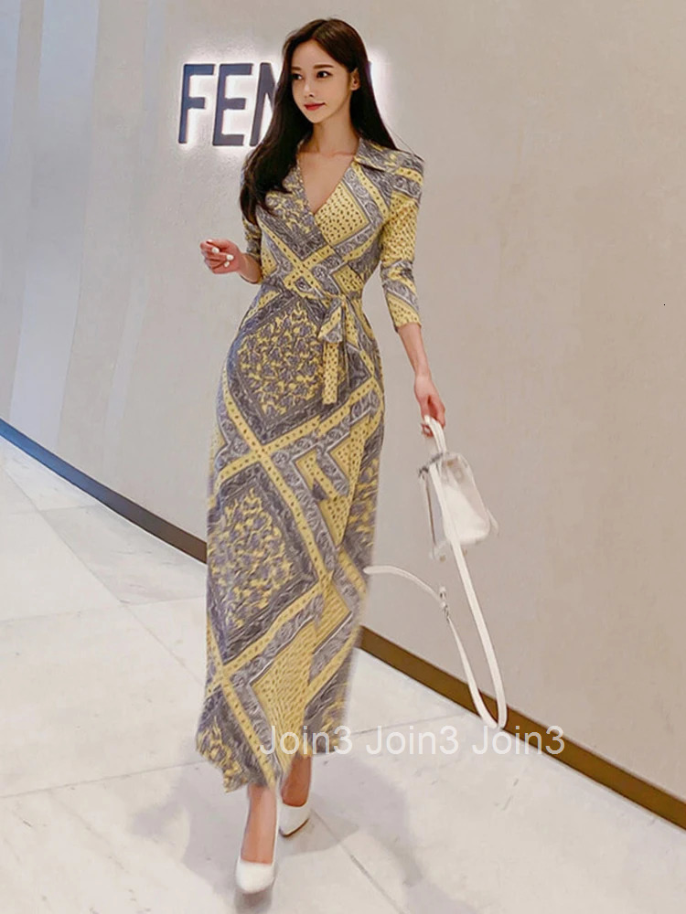 Fashion Elegant Women Maxi Dress Vintage Casual Sexy V-Neck Print Wrap Party Beach Slim Sundress Lady Robe Femme Mujer Vestidos