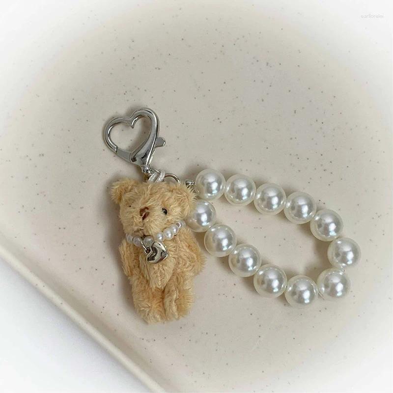 Keychains 1PC 4.5CM Joint Bear Pearl Phone Chain Pendant Keychain Plush Teddy Keyring Jewelry Camera Bag DIY Decoration Handmade Gift