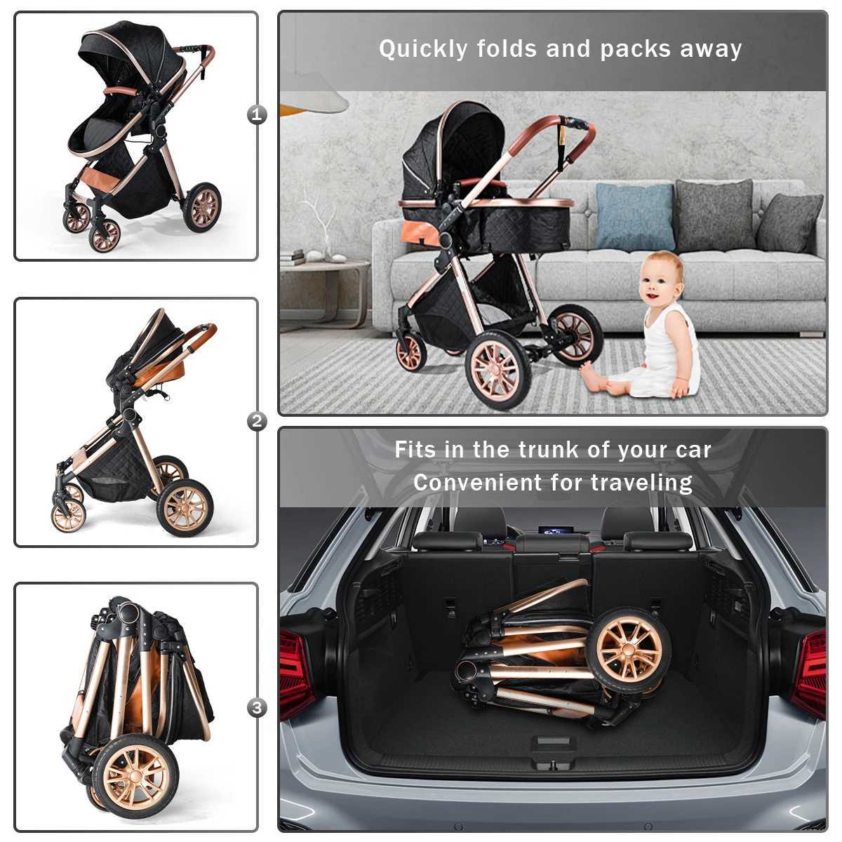 High landscape stroller foldable stroller that can be pushed in both directions metal frame and adjustable seatsXJ250623