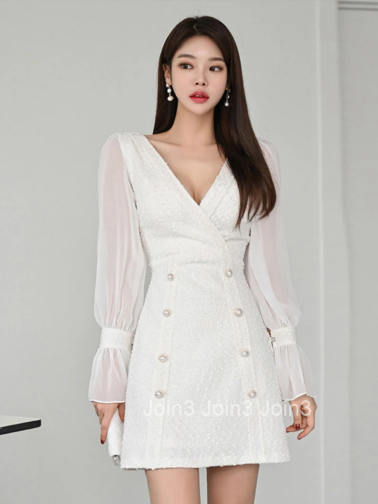 New Spring Autumn Fashion Work Style Formal A-Line Short Dress Women Clothes Elegant Office Solid Sweet Sexy V-Neck Slim Vestido