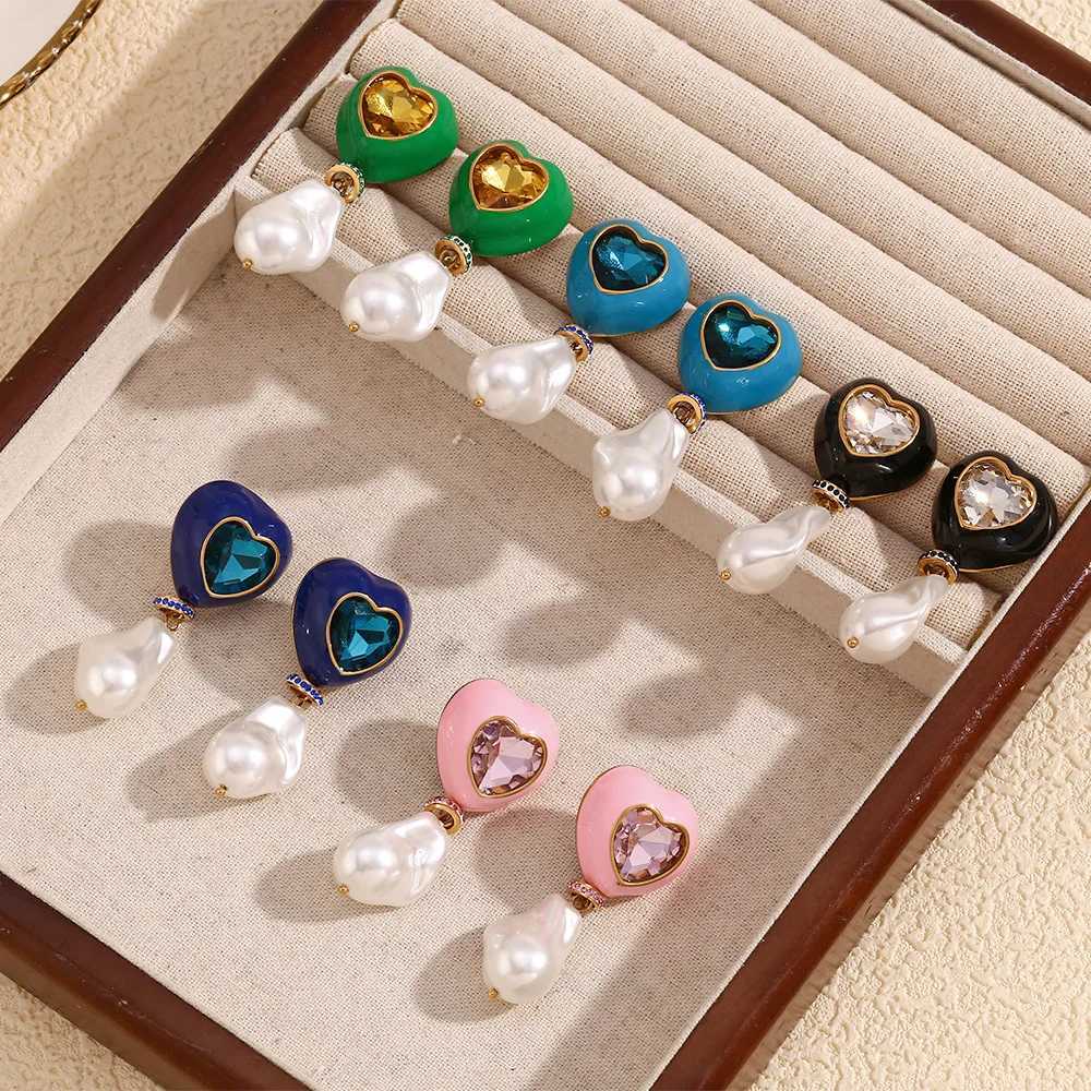 Stainless Steel Oil Drop Heart Pearl Earring Plated 18k Gold Color Non Tarnish Waterproof Train Jewelry Earring for Women XJ250623