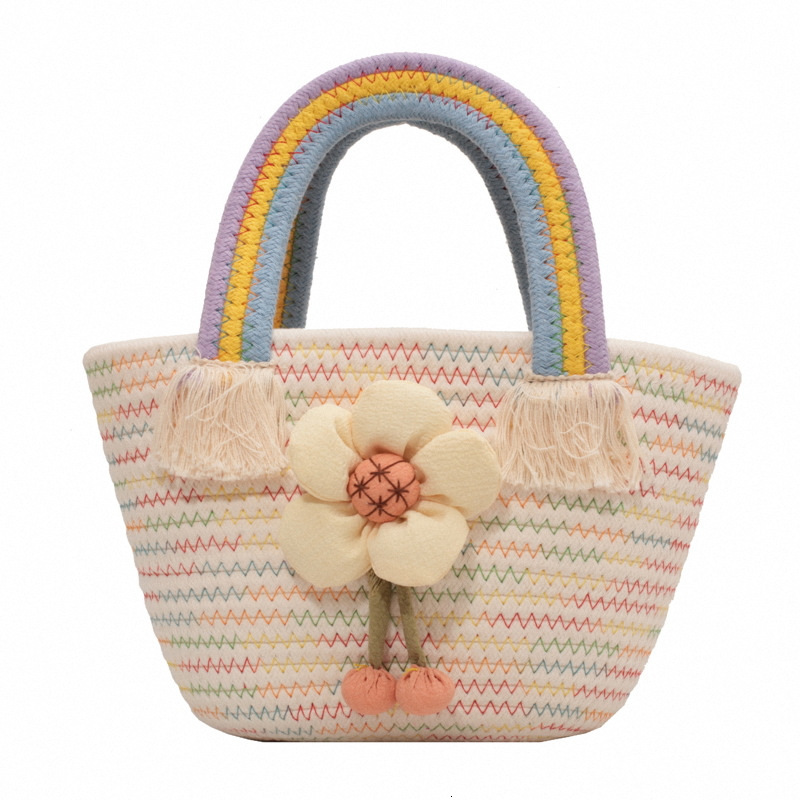 Women's Fashion New Rainbow Woven Bag Free Shipping Designer Vacation Style Beach Bag Casual Handbag Vegetable Basket Birthday Gift With Souvenir
