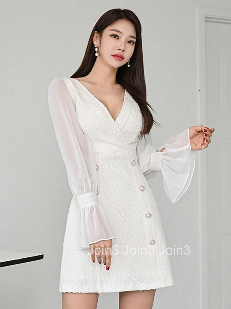 New Spring Autumn Fashion Work Style Formal A-Line Short Dress Women Clothes Elegant Office Solid Sweet Sexy V-Neck Slim Vestido