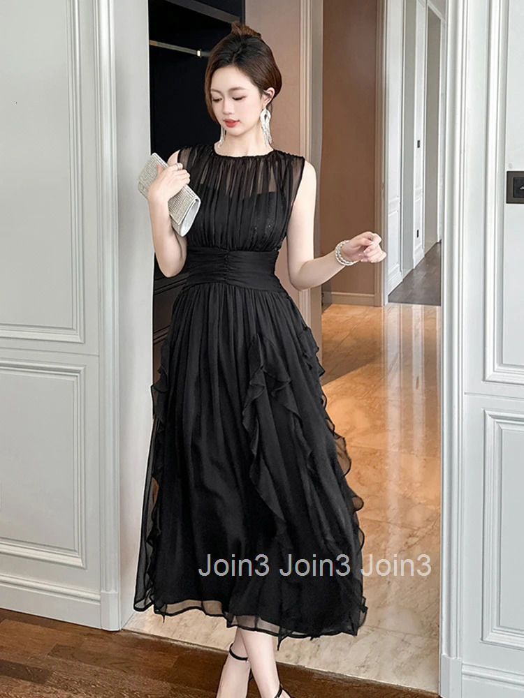 Fashion Elegant Chiffon Vacation Evening Dress Women Clothes Sleeveless Corset Ruffle Long Maxi A-Line Robe Party Prom Vestidos