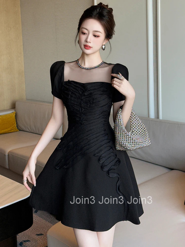 Summer Fashion Casual Black Evening Dress Women Clothes Elegant Sheer Sexy O-Neck Slim Short A-Line Party Prom Vestidos Fiesta