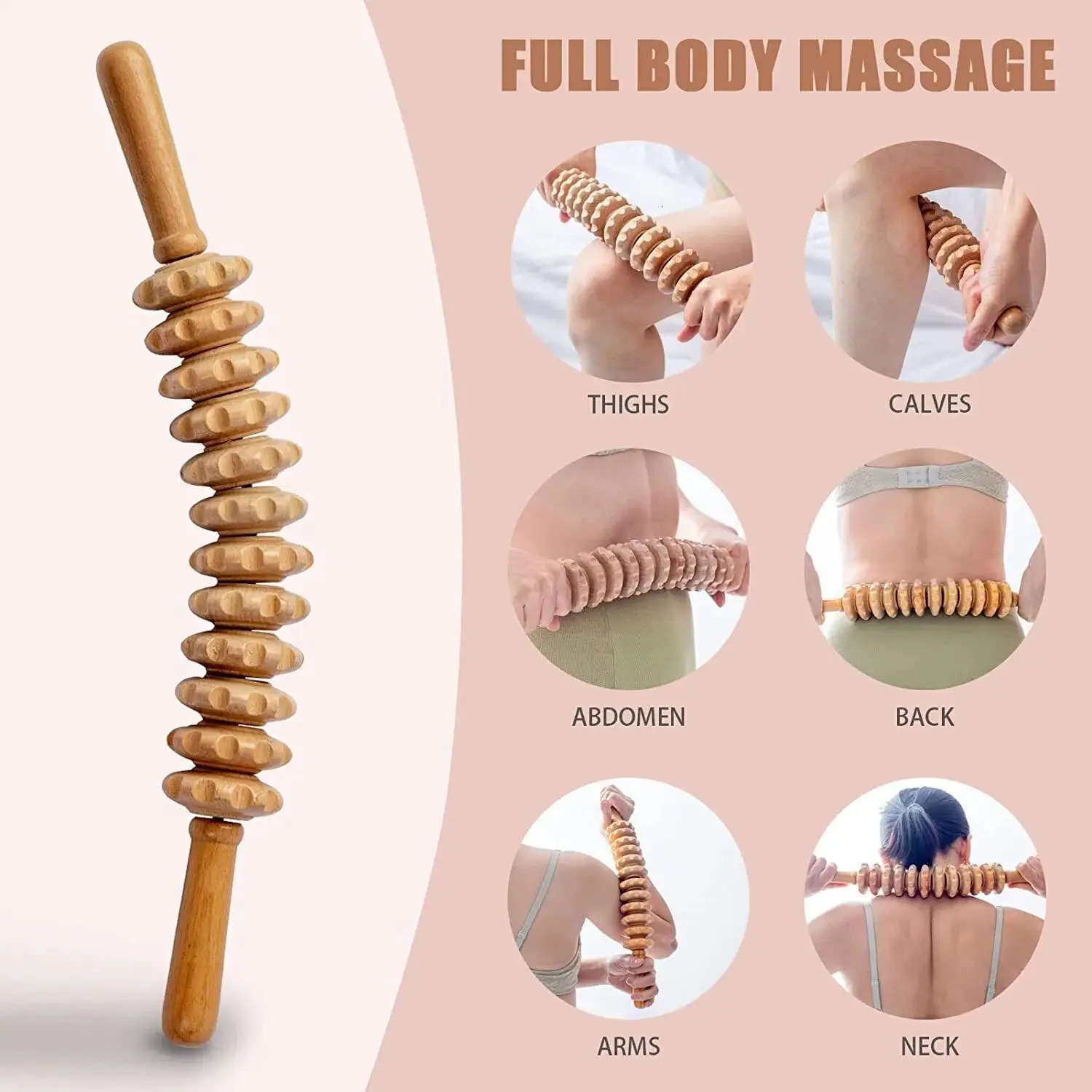 1pc 12 Rollers Handheld Wooden Massager for Trigger Point Therapy Cellulite Reduction and Muscle Relaxation 250619