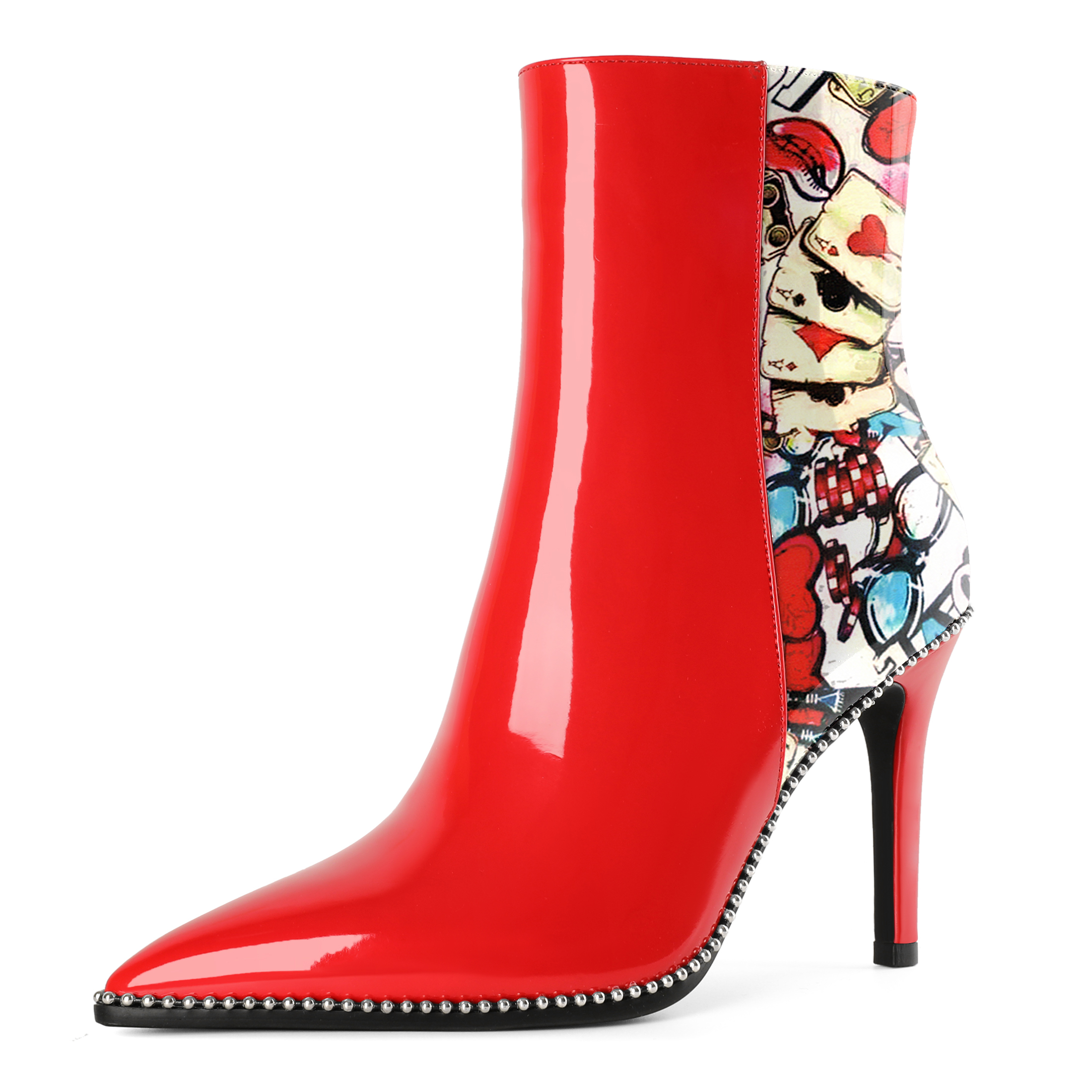 Zamikoo Beaded Boots Sexy Pointed Toe Booties High Heel Ankle Boots for Women Buckles 9.5CM Stilettos Boots