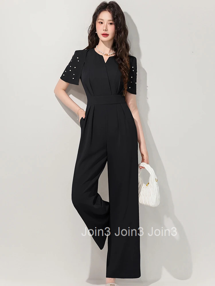 Women Clothes Solid One Piece Jumpsuits Elegant Formal Short Sleeve Mujer Wide Leg Loose Rompers Casual Long Trousers Summer New
