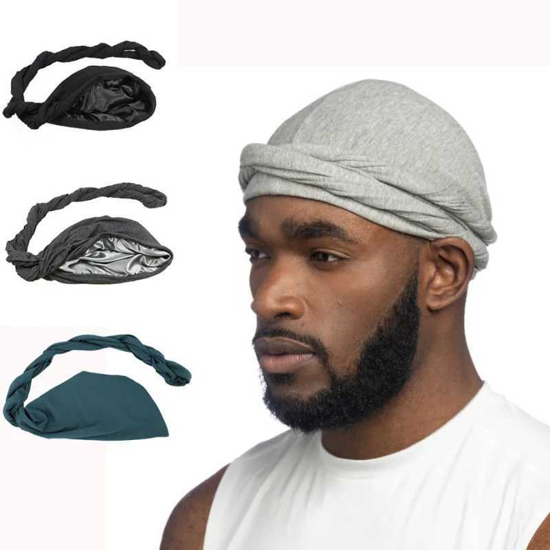 Nation Elastic Mens Turban Hat Satin Lining Stretchy Men Bandana Indian Cap Fashion Male Hip Hop Caps Headband Biker Headwrap M250623