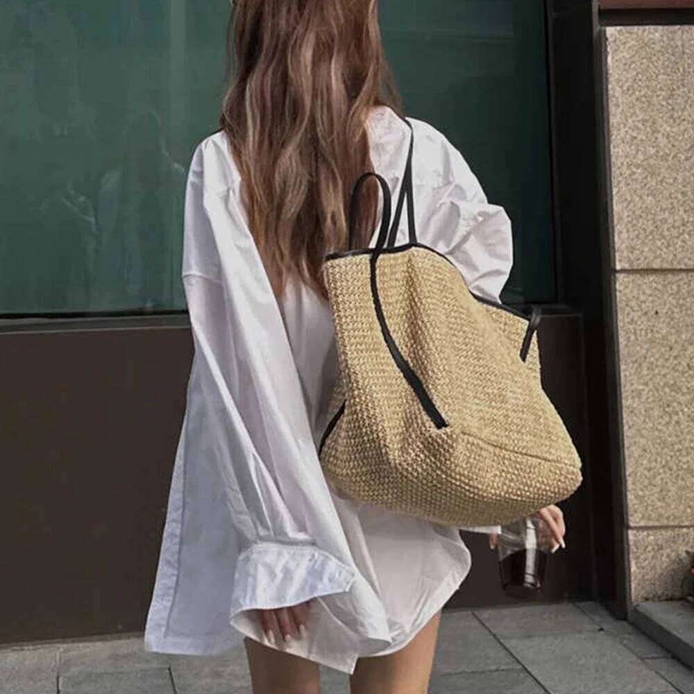 Summer Soft Straw Bags For Women Shoulder Bohemian Woven Beach Bag Casual Knitting Handbag And Purses Travel Shopper Tote