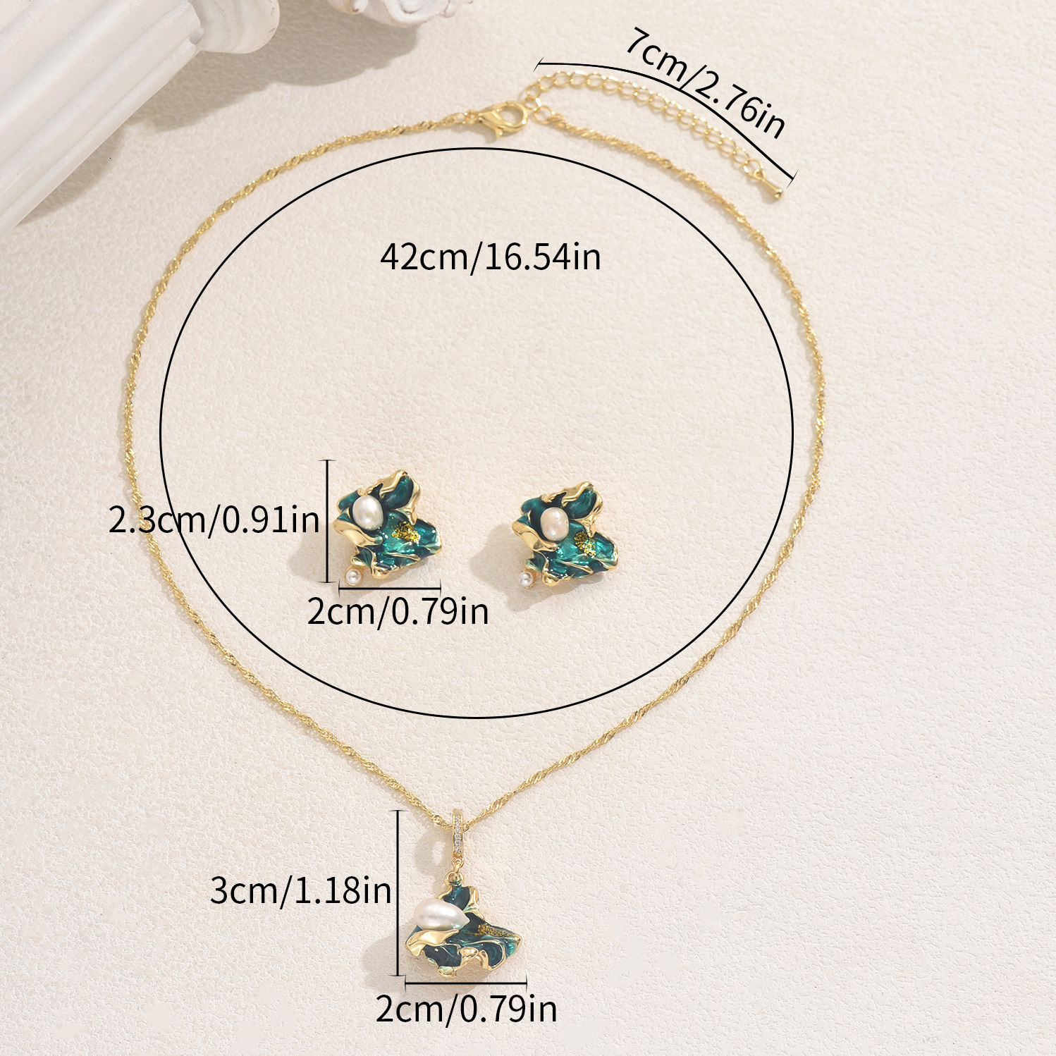 Fashion Style Women's Oil Drip Geometric Necklace And Earring Set Pearl Inlaid Design Choker