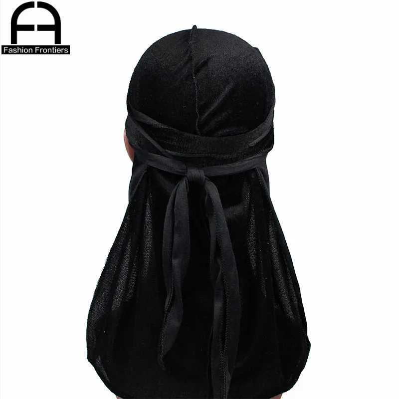 Unisex Men Women Velvet Durag Extra Long Tail Summer Breathable Bandanas Hat Waves Hair Cover Do Du Rags M250622