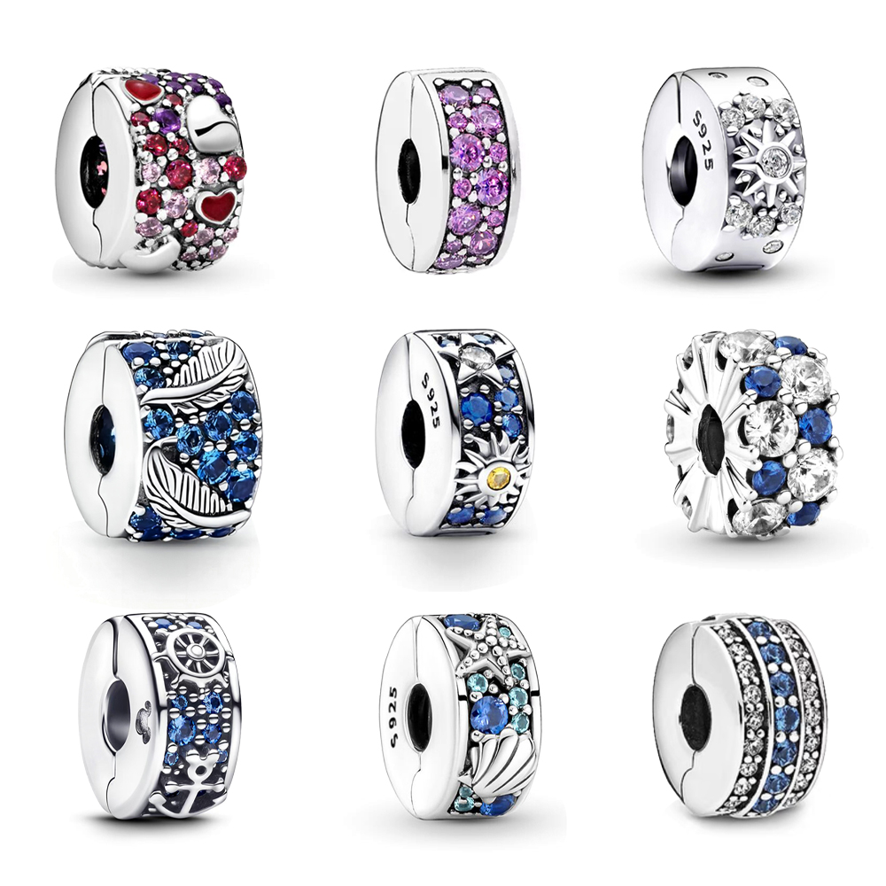 FewDook Fashion Silver Color Colorful Zircon Feather Starfish Shell Separator Charms Beads Fit Pan Original Bracelet Fine DIY Women Jewelry