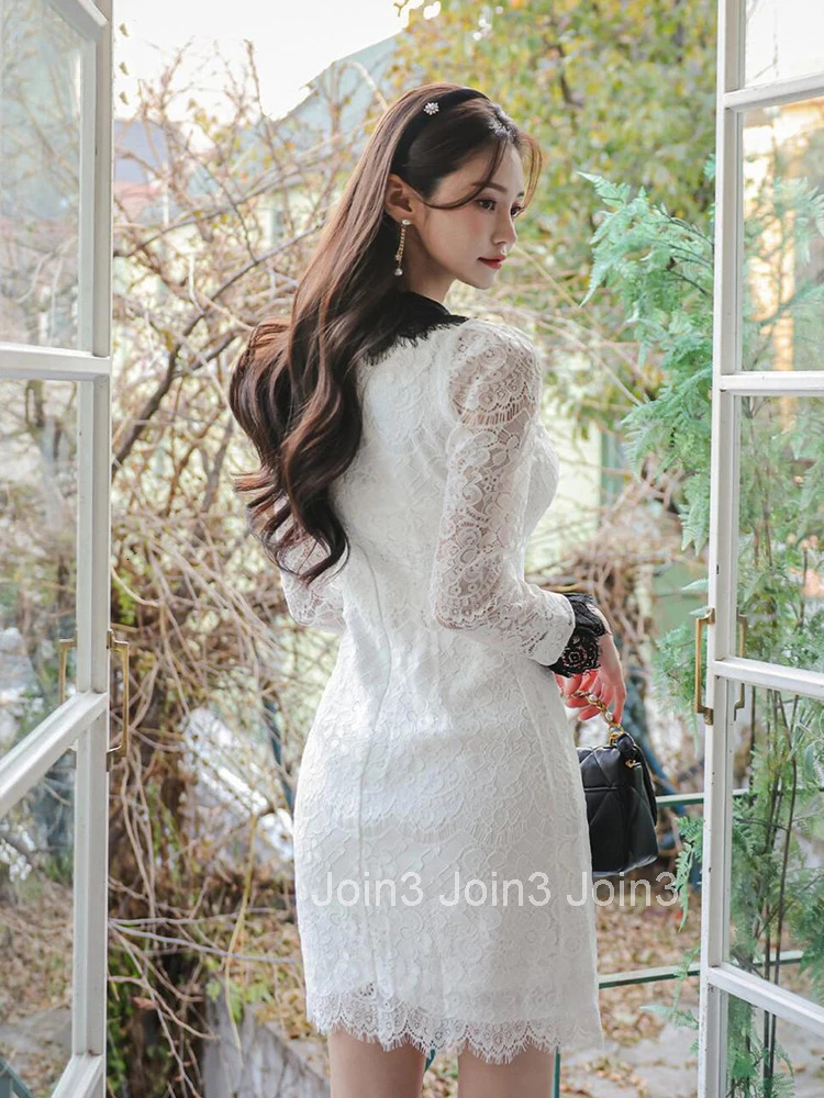 Preppy Style Fashion Lady Lace Short A-Line Dress Women Elegant Sweet Peter Pan Collar Slim Mini Mujer Vestidos Street Clothes