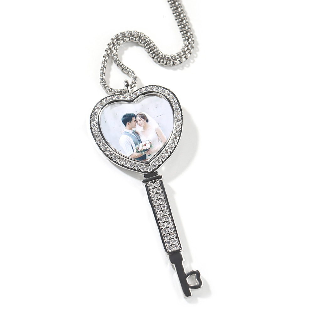 14K Gold Fashion Heart Key Custom Photo Frame Necklace Personalized DIY Love Picture Pendant Collar Aesthetic Wedding Jewelry For Couple Lovers Access