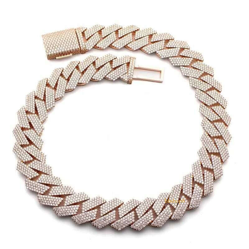 cuban link bracelet gold necklace 20mm Width 3 Row hop hip jewelry iced Vvs Moissanite Link Baguette Dia Sterling Sier Cuban White Gold Necklace Custo