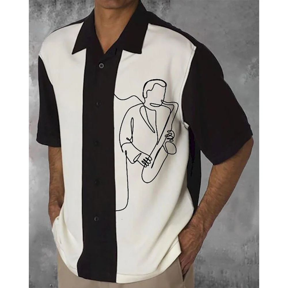 Men Casual Shirts Striped Short Sleeve Tops 3d Patchwork Graphic Clothing Daily Hawaiian Shirts For Mens Social Shirts 250618