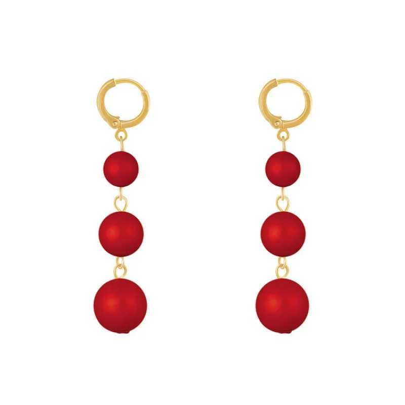 2024 South Korea Red Pearl Festive Temperament Long Tassel Earrings Imitation Pearl Pendant Exaggerated Earrings Womens Jewelry XJ250623
