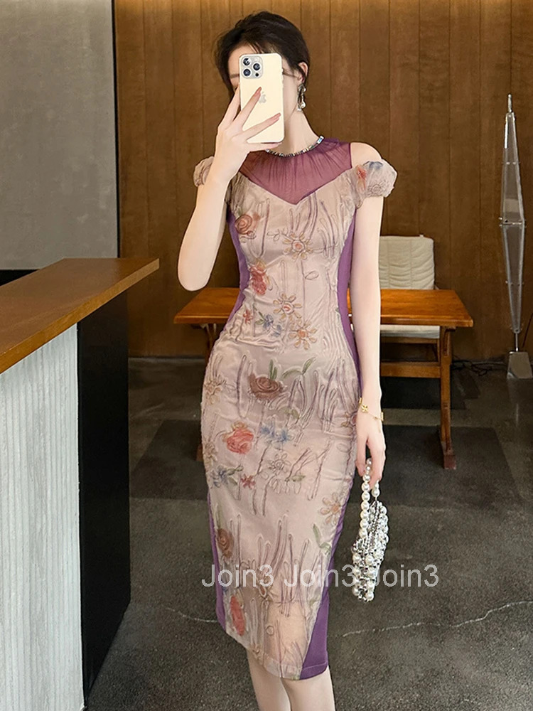 Summer Fashion Lady Floral Vintage Evening Dress Women Clothes Elegant Luxury Sexy Hollow Slim Long Party Prom Vestidos Fiesta