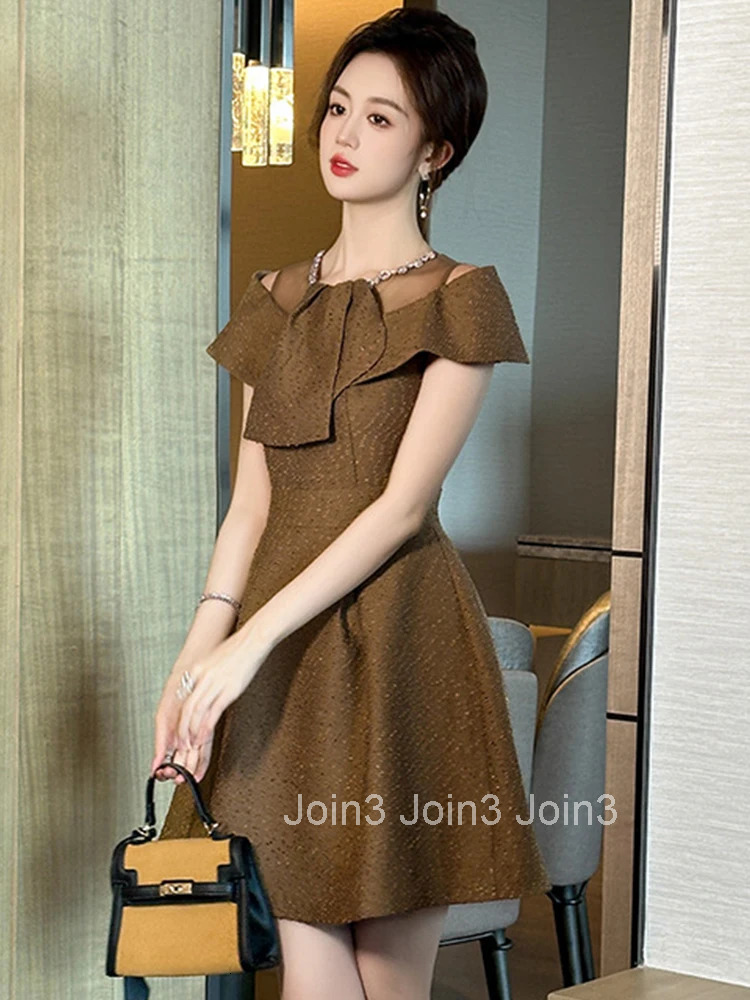 Women Clothes Sweet Sheer Sexy Off-Shoulder Slim A-Line Mini Short Dress Elegant Luxury Fashion Evening Party Prom Vestidos New