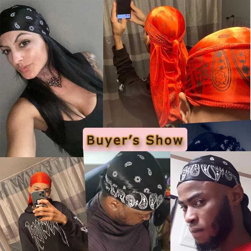 Hair Accessories Silky Durag Bandanas Insect Print Hats For Women Men Long Tail Pirate Hat Waves do doo du rag Turban Headwear M250623