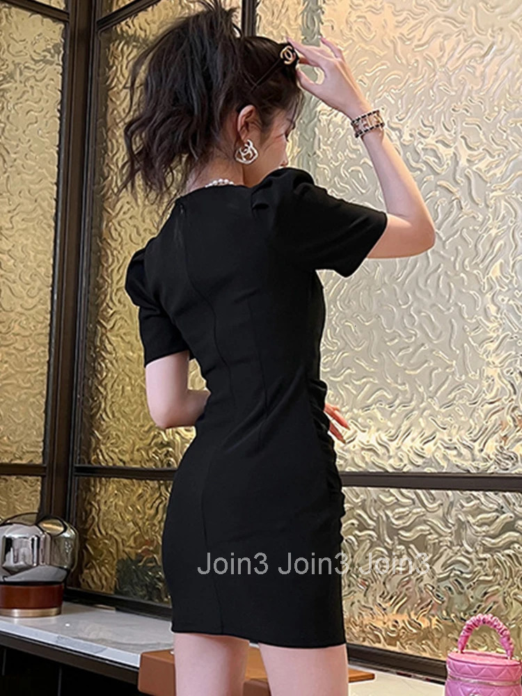 New Korean Elegant Office Women Evening Dress Temperament Formal Simple Square Collar Slim Mini Party Street Lady Mujer Vestidos