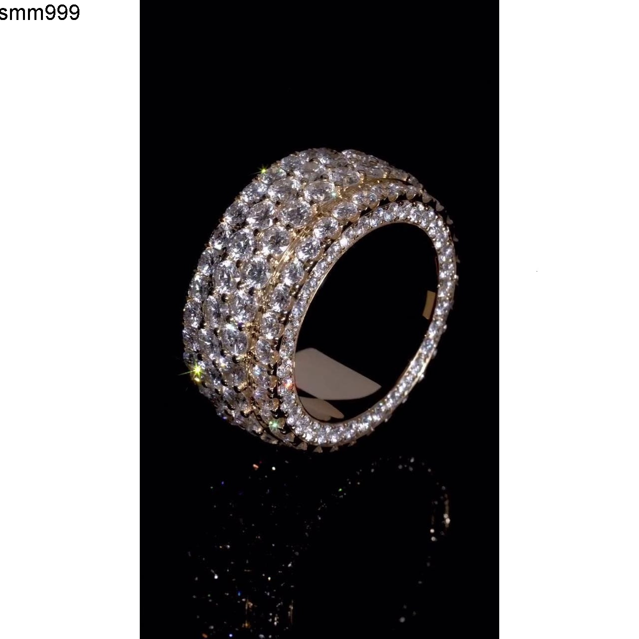 Mens Iced Out Hip Hop Band Ring VVS Moissanite Big Pointers Rhodium Plated 925 Sterling Silver Passes Diamond Tester