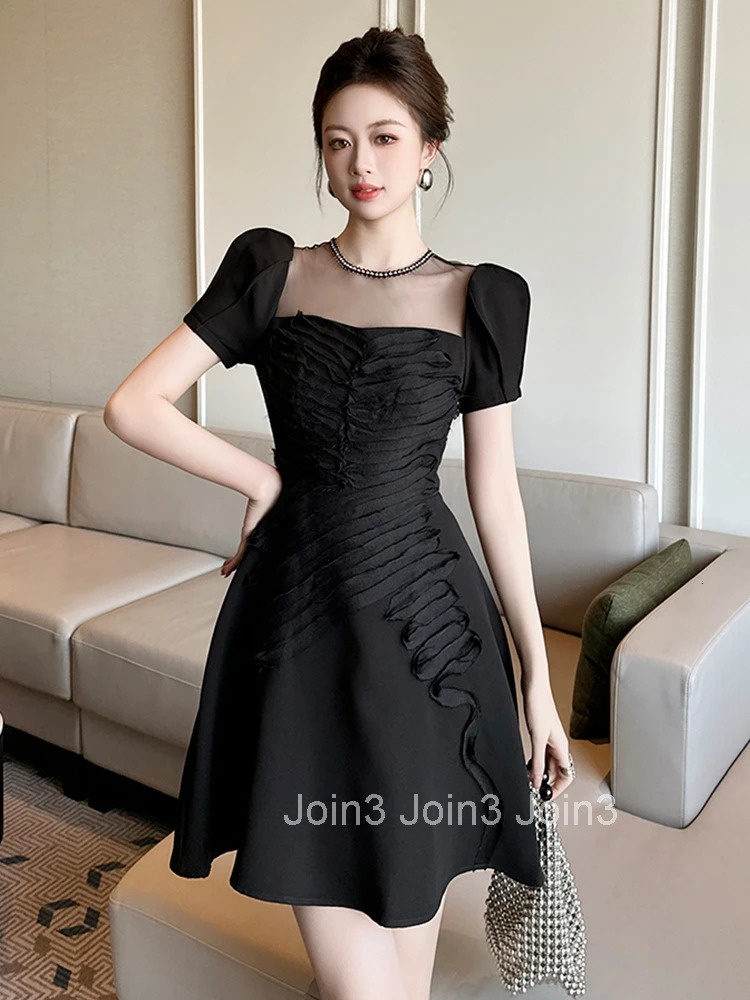 Summer Fashion Casual Black Evening Dress Women Clothes Elegant Sheer Sexy O-Neck Slim Short A-Line Party Prom Vestidos Fiesta