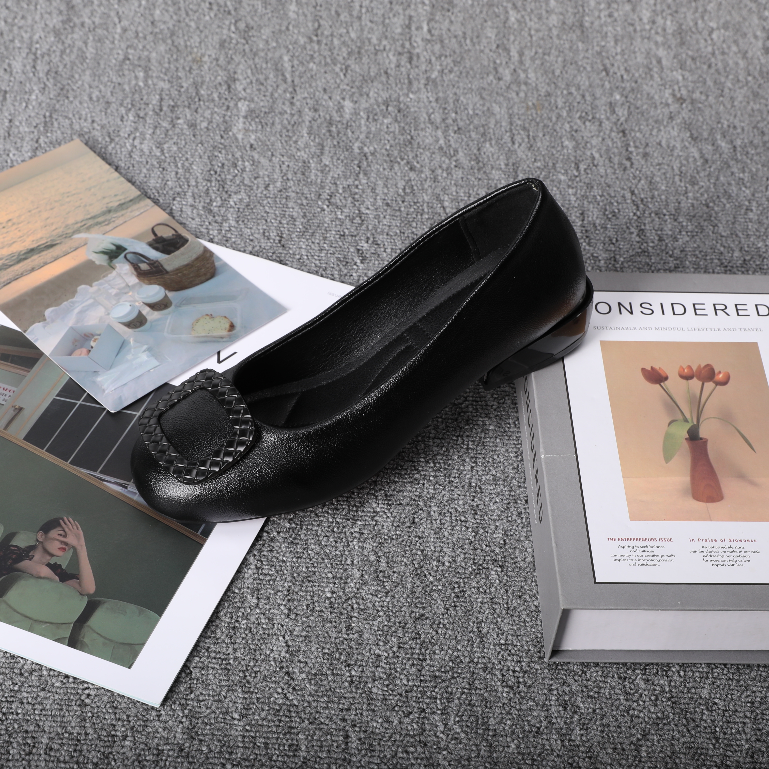1869-Women's new square toe ballet flats, comfortable and casual one-legged flats, suitable for walking, driving, work, work, formal wear