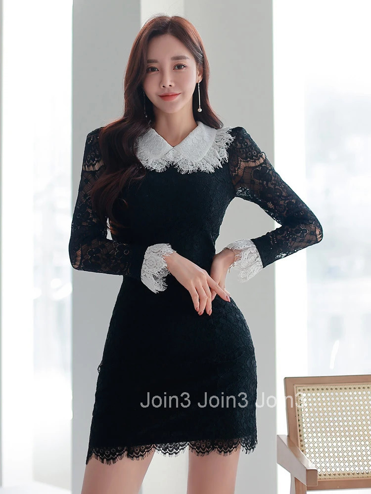 Preppy Style Fashion Lady Lace Short A-Line Dress Women Elegant Sweet Peter Pan Collar Slim Mini Mujer Vestidos Street Clothes