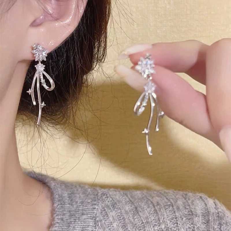 Y2K Zircon Star Bow Drop Earrings for Women Elegant Crystal Sparkling Star Tassel Stud Earring 2025 New Earrings Egirl Jewelry XJ250623
