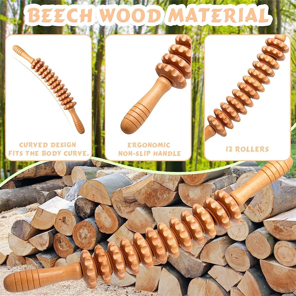 Curved Wood Roller for Stomach CelluliteWooden Therapy Massage Tool for Body ShapingWood Massager Stick for Lymphatic Drainage 250619