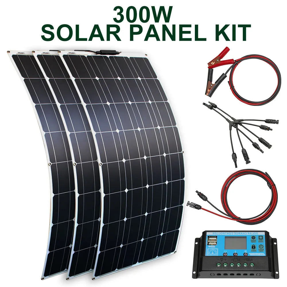solar panel kit and 300w 200w 100w flexible panels 12v 24v high efficiency battery charger module 250612