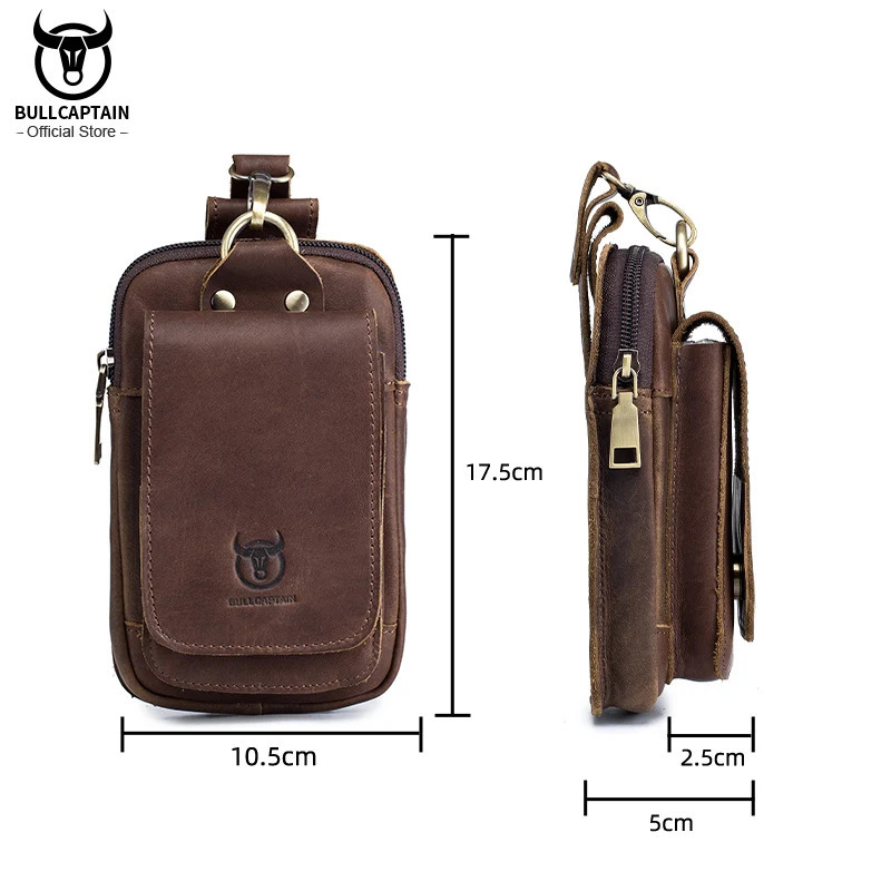BULLCAPTAIN Fashion Quality Leather Small Summer Pouch Hook n Waist Pack Bag Cigarette Case 6 Phone Belt 250612