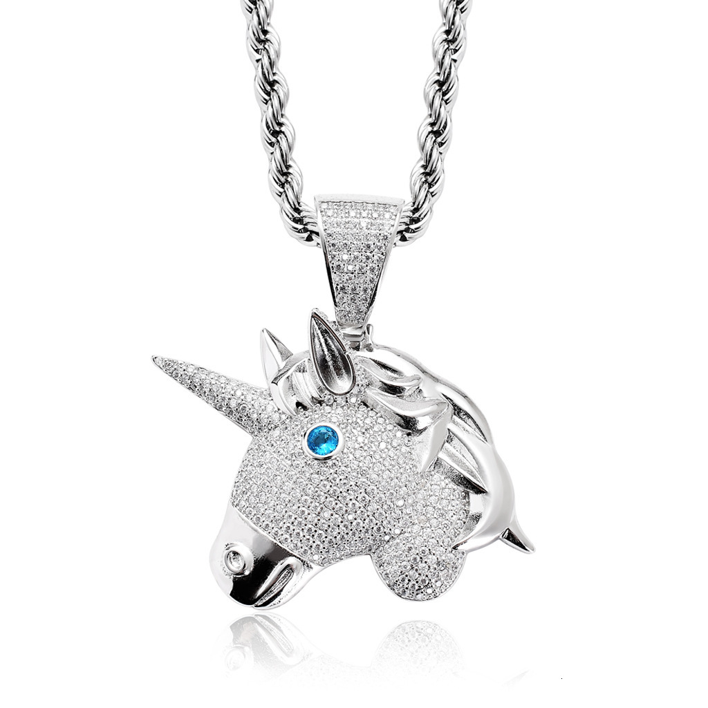 Hip Hop Moissanite Jewelry Unicorn Pendant Iced Out Agate Eyes Men Hip Hop Necklace Pass the diamond tester