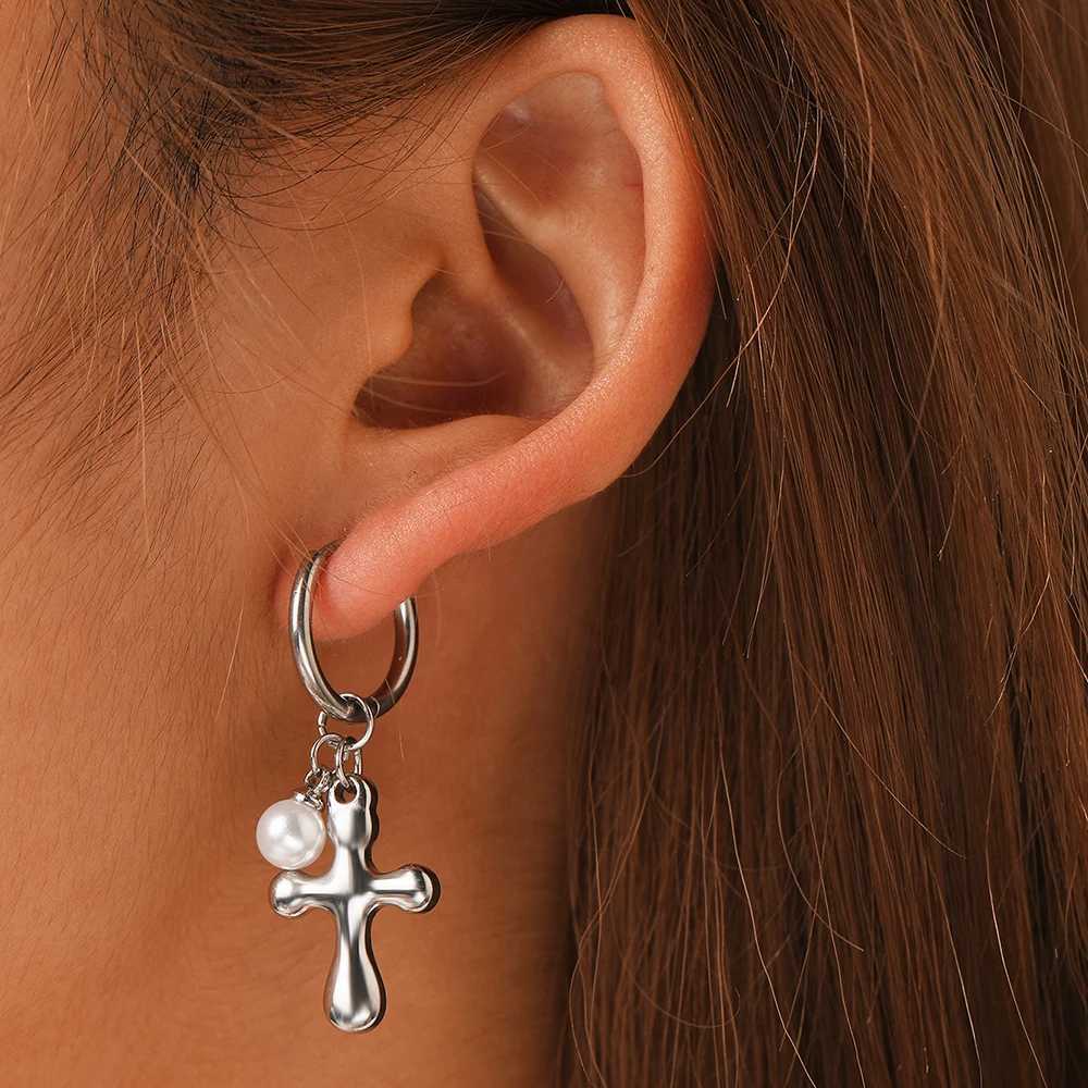 Stainless Steel Earrings Light Luxury Simple Premium Cross Small Pearl Earrings For Women Jewelry Party Commuter Matching XJ250623