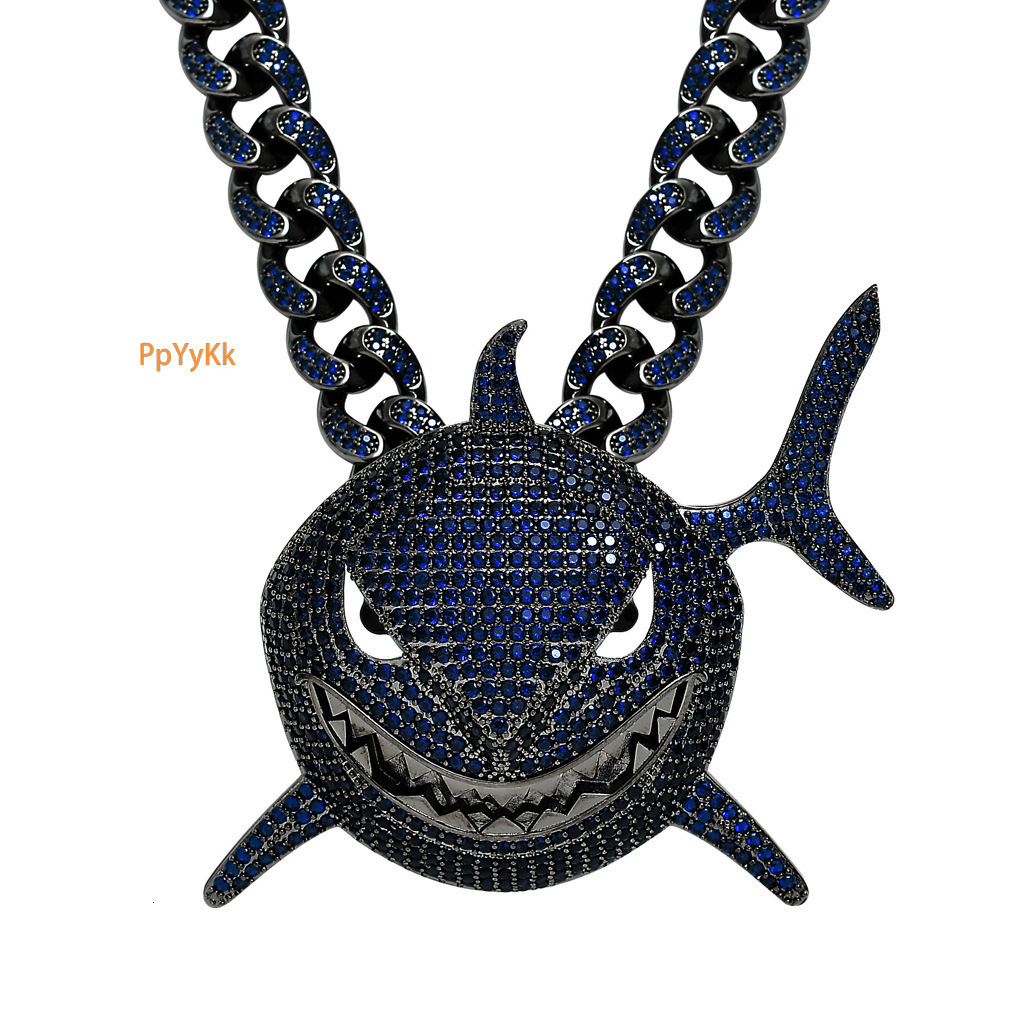Luxury Moissanite Bling Iced Out Oversized Deep Blue Shark Pendant Diamond Studded Streetwear Hip Hop Fashion Accessory Pass the diamond tester