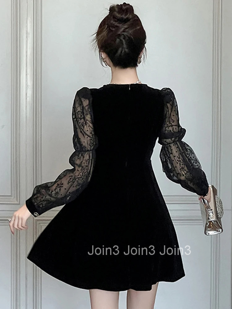 Women Clothes Vintage Black Sexy Square Neck Slim Mini Short Dress Elegant Luxury Ladies Fashion Party Prom Vestidos Spring New